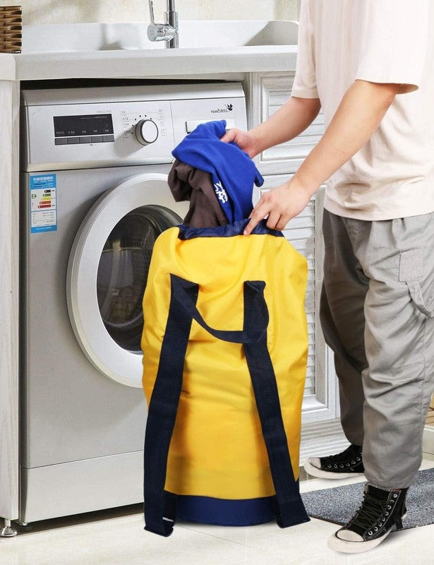 Backpack Laundry Bag with Straps & Pocket, Durable Nylon Clothes Yellow6