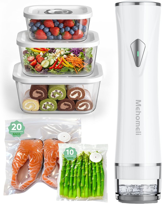 Compact Vacuum Sealer for Food (Vacuum Sealer Machine+3 Glass Vacuum Containers+9