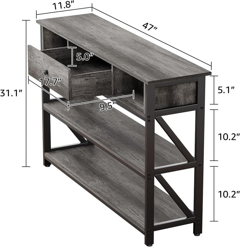 47'' Console Sofa Table Grey Oak Industrial Entryway Table with Drawer Storage2