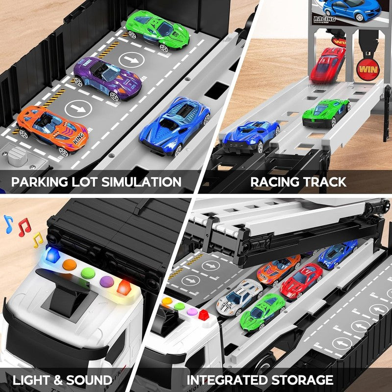 Carrier Truck Race Track Boys Toys, Foldable 3 Layer Toddler Track Playset,Toy T3