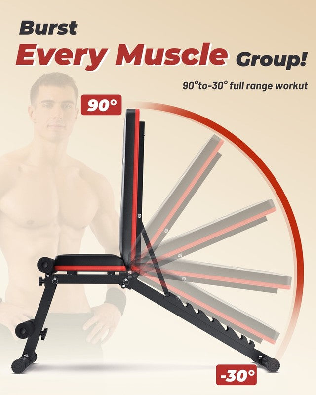 Adjustable Folding Weight Bench for Home Gym, Includes Resistance Bands3