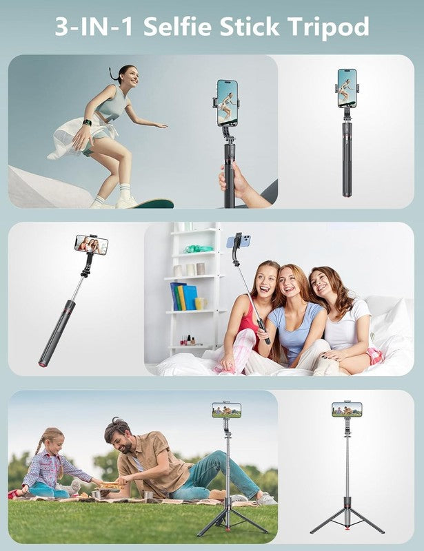 67'' Selfie Stick Tripod w Light Wireless Remote Extendable Phone Stand Black7