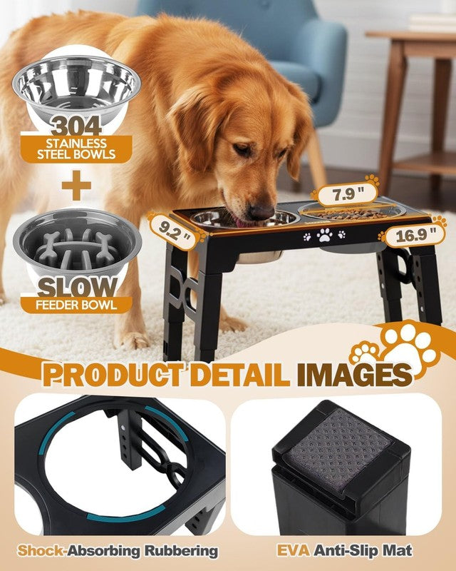 Elevated Dog Bowls, Dog Feeder with Stainless Steel Dishes & Slow Feeder Bowl, 53