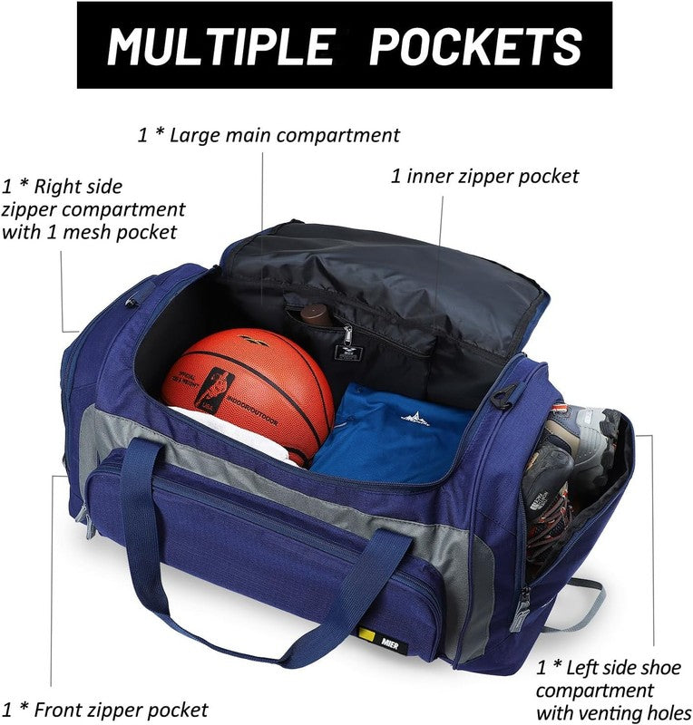 60L Large Gym Duffle Bag w/ Shoe Compartment Lightweight Sports Travel Navy1
