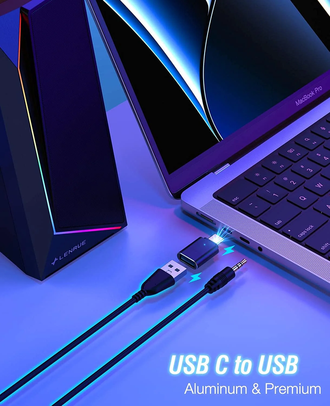 USB USB C Computer Speakers Stereo Sound Headphone Jack for PC Laptop iMac7