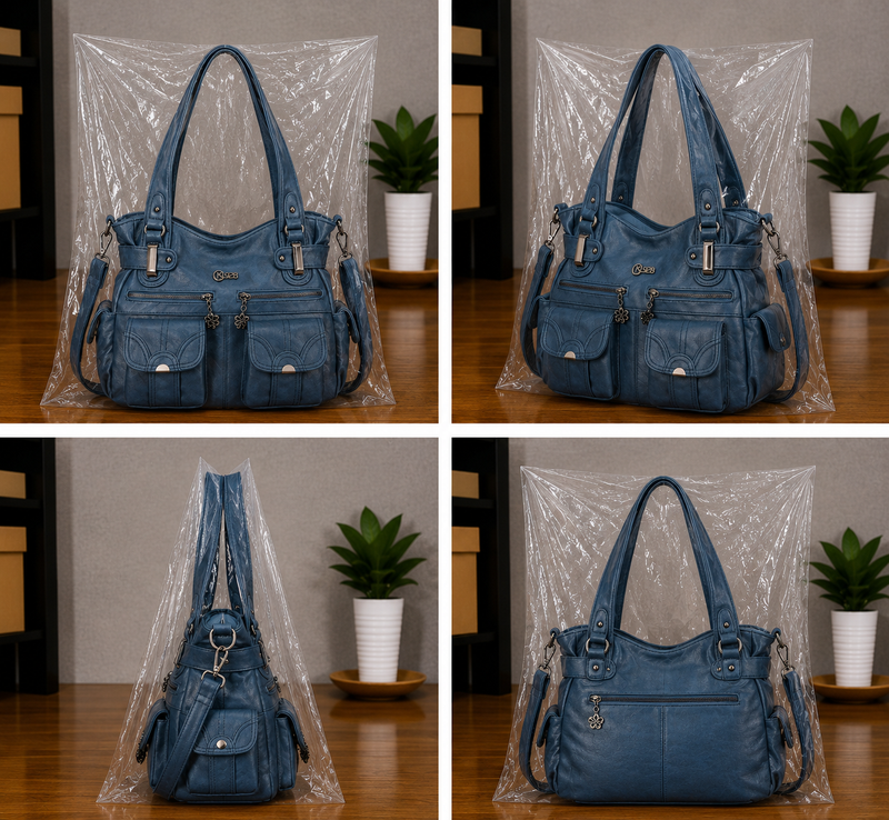Women's Large PU Leather Hobo Tote Multi Pocket Shoulder Bag0