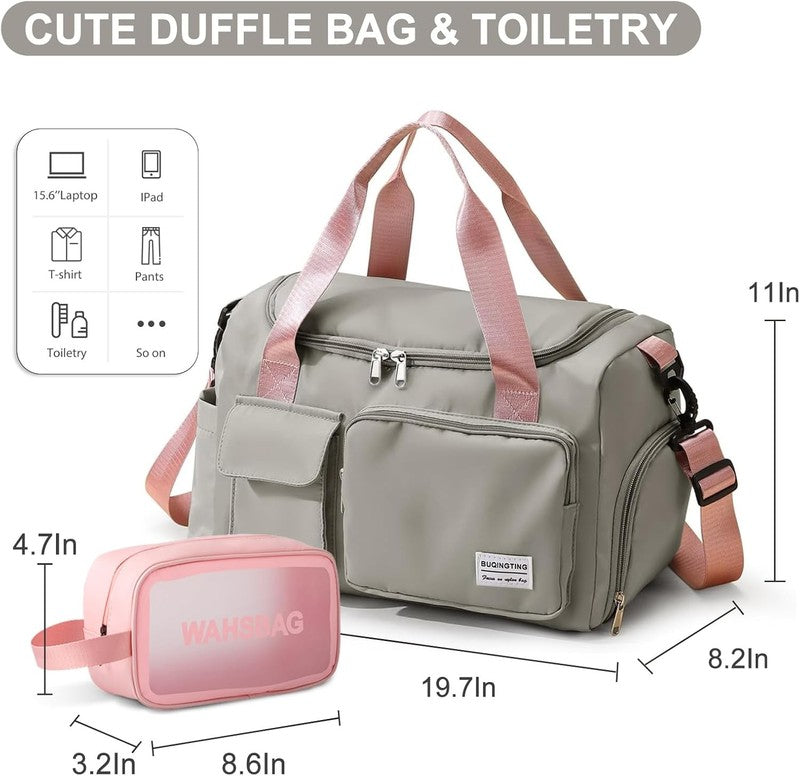 Women Gym Duffle Bag Travel Weekender Carry On w/ Shoe Compartment2