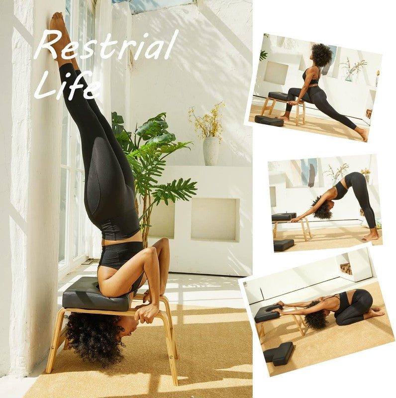 Yoga Headstand Bench Chair Wood PU Pad Inversion Fitness Stand Gym Home7
