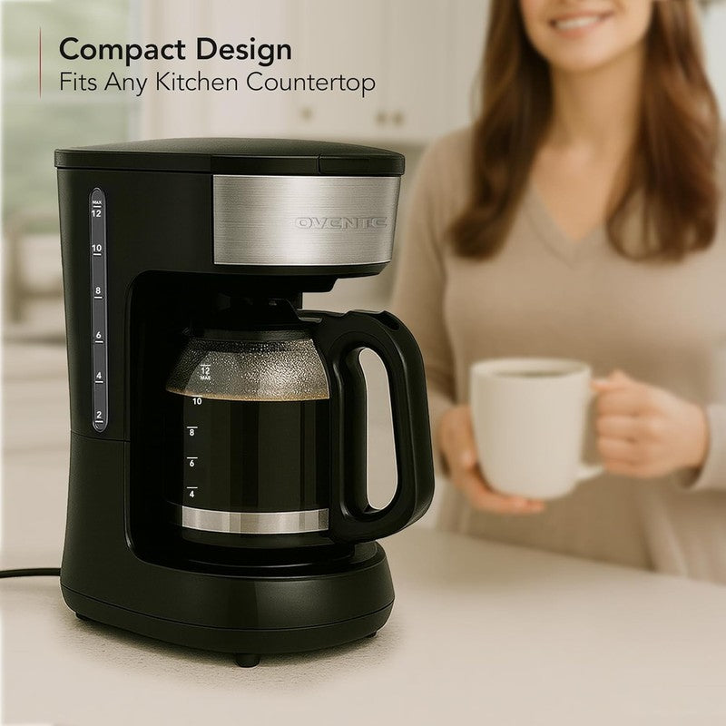 12-Cup Drip Coffee Maker Glass Carafe One-Touch Reusable Filter Black4