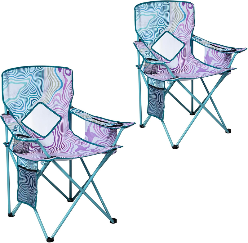 2 Pack Camping Chairs Folding Portable Cooler Bag Mesh Backrest Blue0