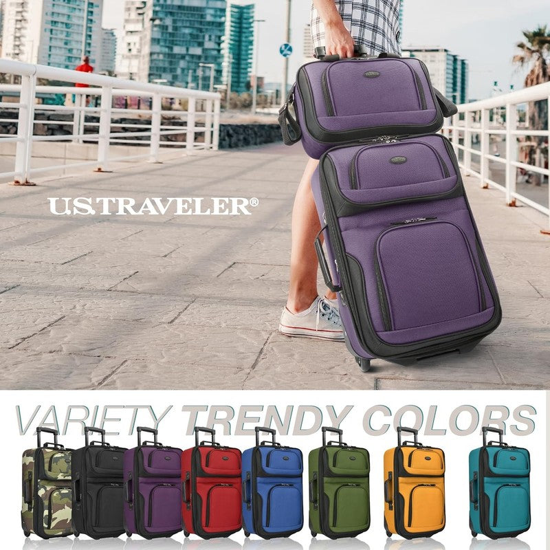 Rio Fabric Expandable Carry On Luggage, Rolling Suitcase, Purple, 2 Wheel Set1