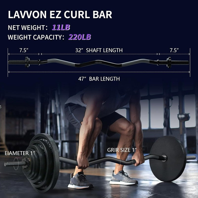 47" EZ Curl Bar for Weightlifting   220Lb Capacity, Ideal for Home & Gym2