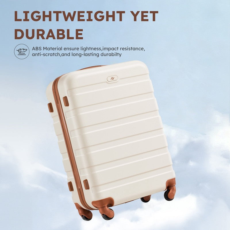 4 Piece Luggage Set ABS Carry On 14 20 Inch Hardside Expandable Duffle White Tan3