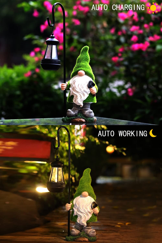 12IN Garden Sculptures & Statues Garden Gnomes Statue with Solar Lights - Outdoo2