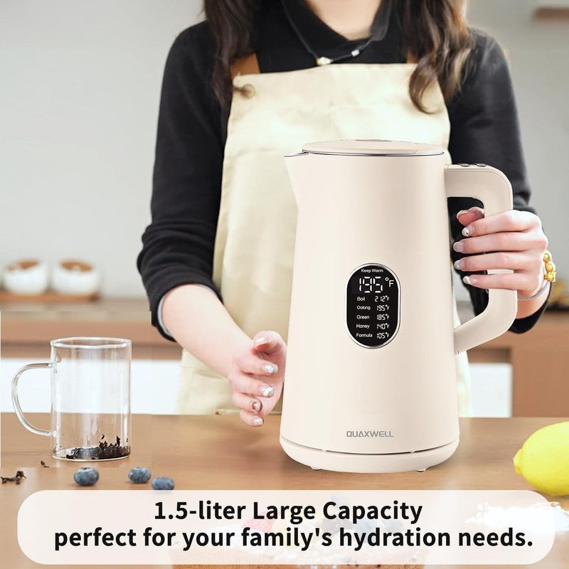 Electric Kettle 1.5L Stainless Steel Double Wall 5 Temp LED Keep Warm White1