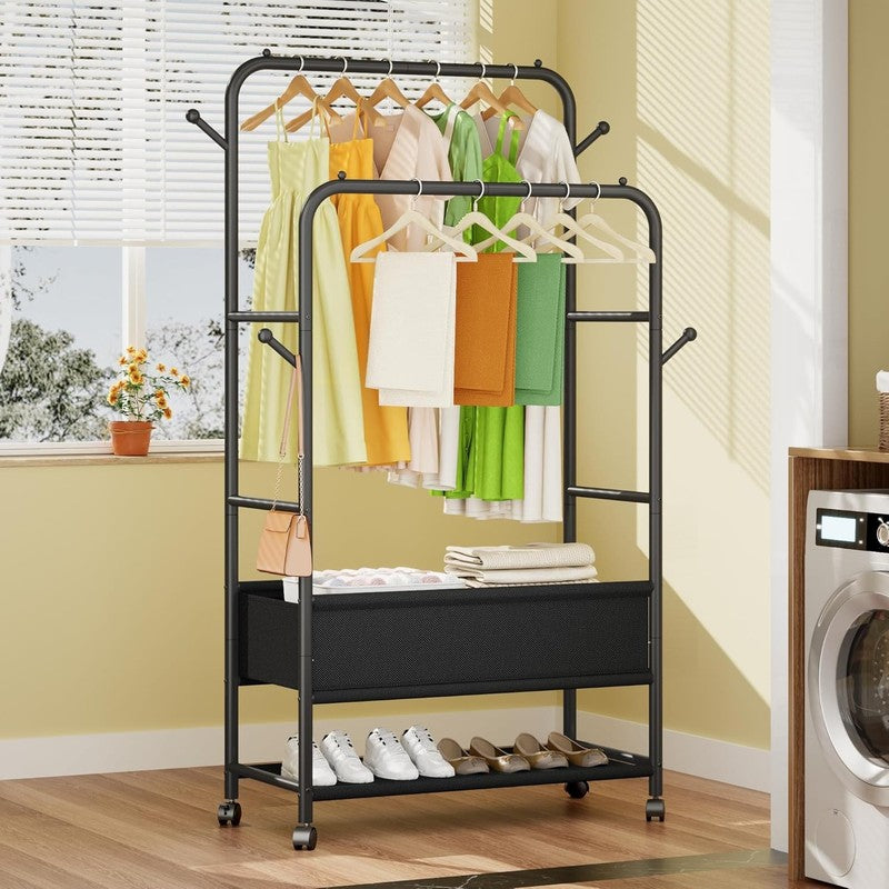 Portable Clothing Rack with Wheels, Black Garment Rack for Hanging Clothes8