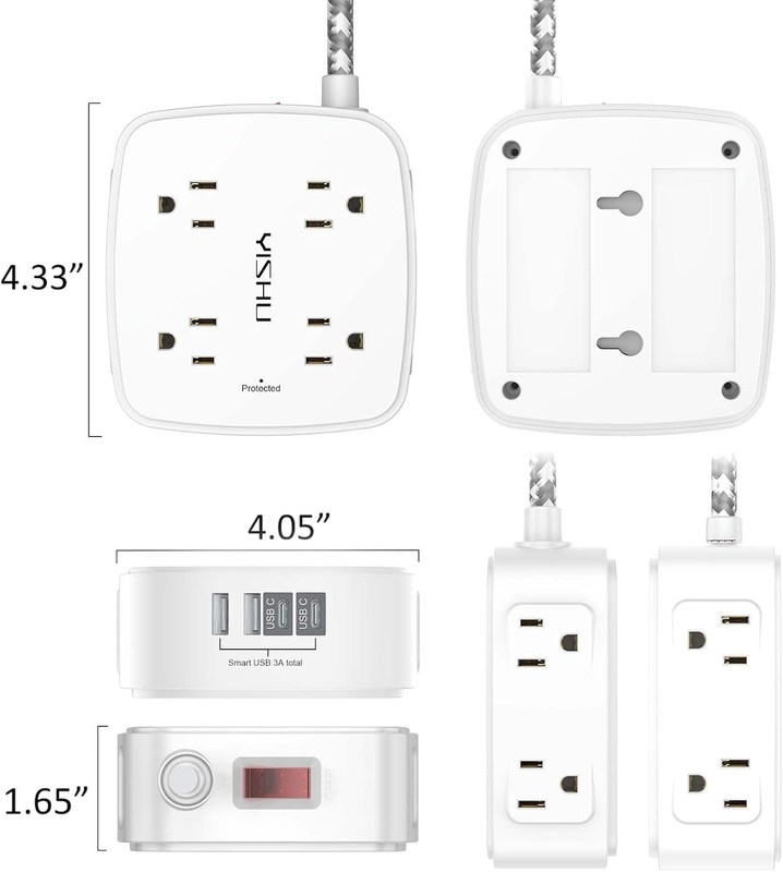 6FT Surge Protector Power Strip 8 Outlets 4 USB 2 USB C Flat Plug White6