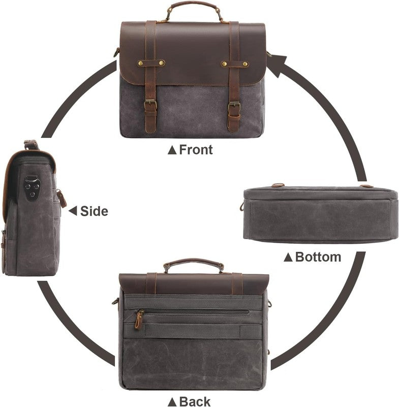 Mens Waxed Canvas Messenger Bag 16 Laptop Briefcase Leather Waterproof Satchel5