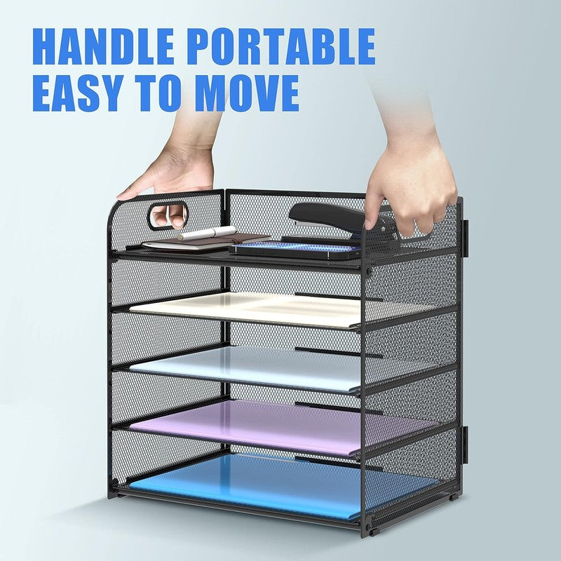 5-Compartment Mesh Paper Organizer with Handle for Office & Home Use4