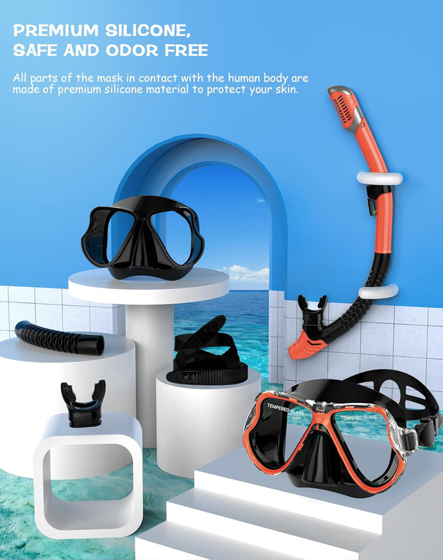 Dry Snorkel Set Panoramic Wide View Anti-Fog Scuba Mask Snorkeling Gear5