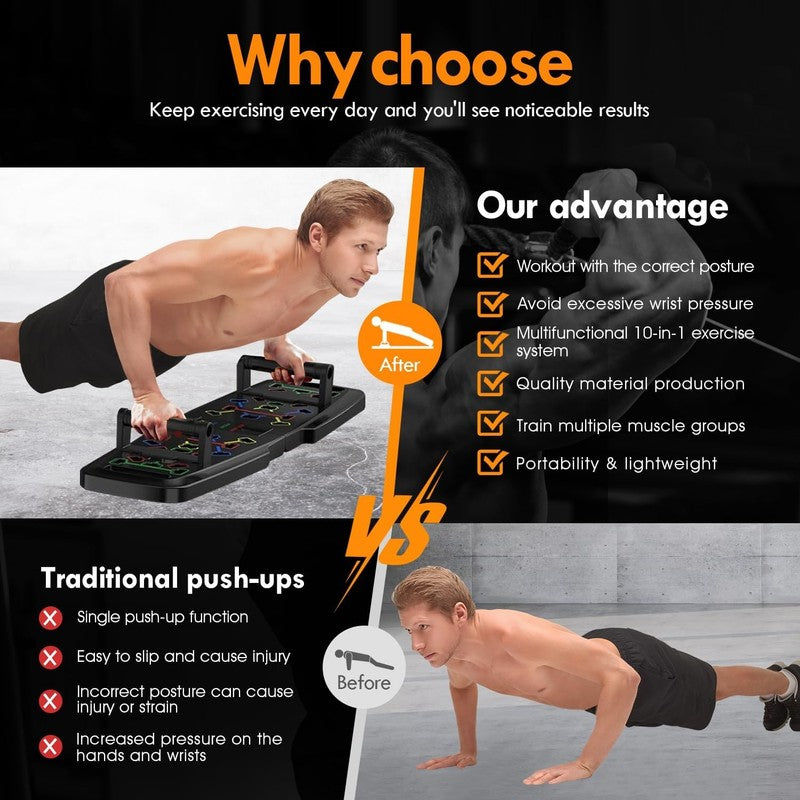 Push Up Board Home Gym Portable Workout Kit w/ Resistance Bands Ab Roller Bar4