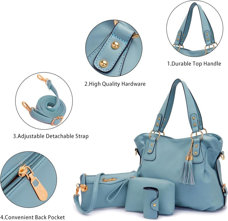 Women Fashion Handbag Set 4PCS Shoulder Bag Satchel Hobo Tote Purse3