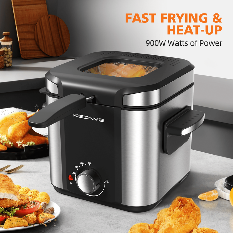 1.5L Deep Fryer w/ Basket, 900W, Temp Control, Easy-Clean Pot, Stainless Steel3