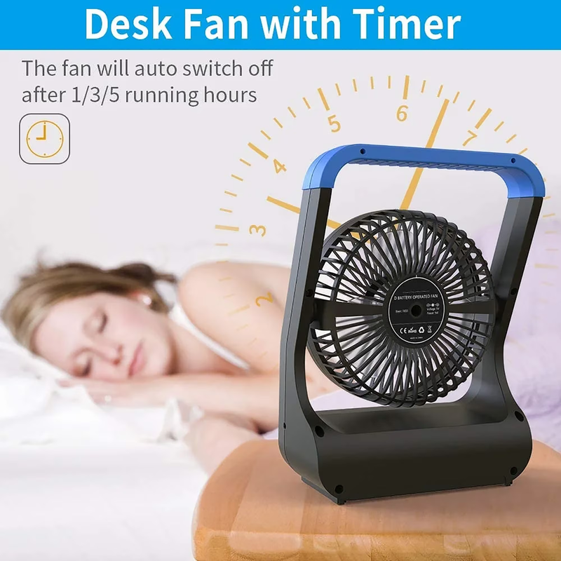 Battery Operated Camping Fan D Cell Portable Desk Fan 3 Speed Timer Blue5