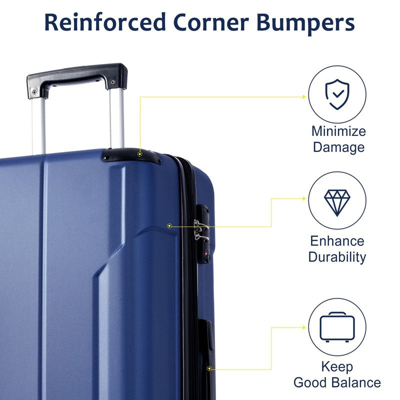 24" Carry On Luggage 65L Suitcase Wheels TSA Lock ABS+PC Lightweight Blue7