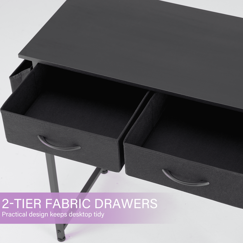 32" Small Desk w/ Fabric Drawers Vanity/Storage Desk for Bedroom Black4