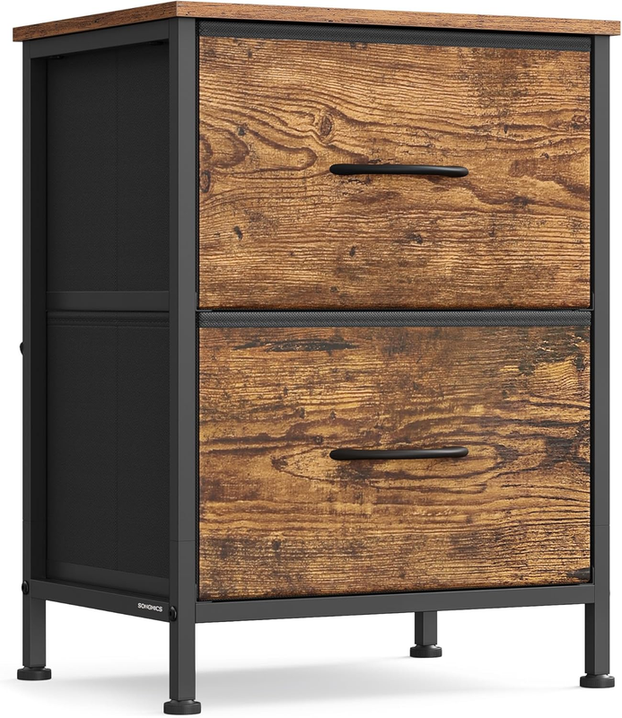 Bedroom Dresser Chest of Drawers Steel MDF Fabric Storage Organizer Rustic Brown6