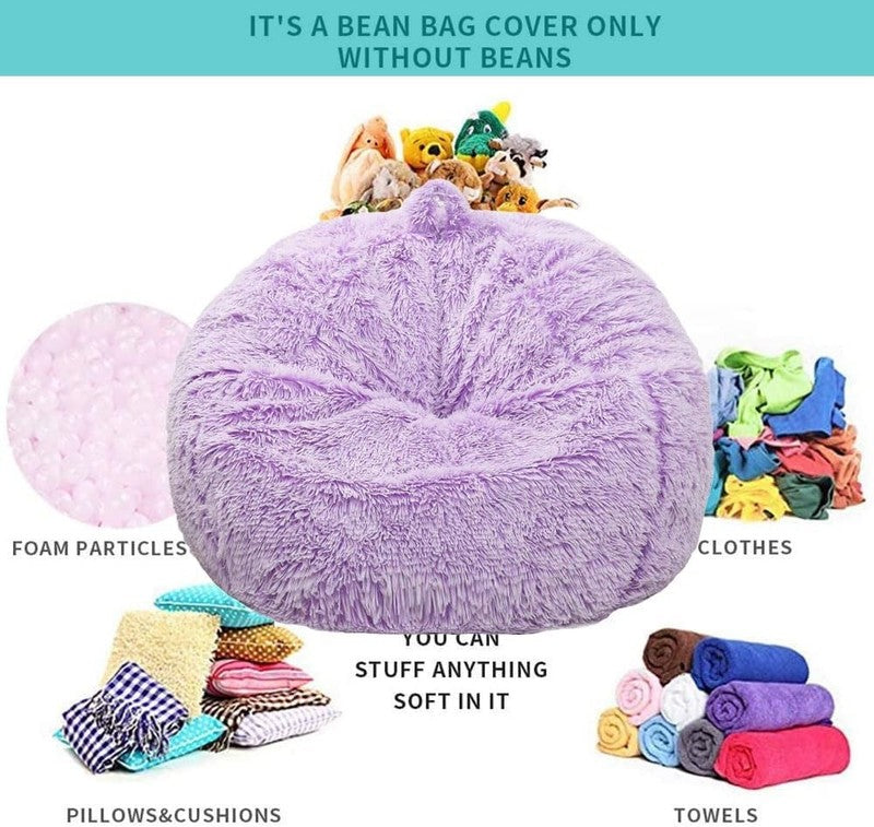 Fluffy Stuffed Animal Storage Bean Bag Cover Faux Fur Lavender2