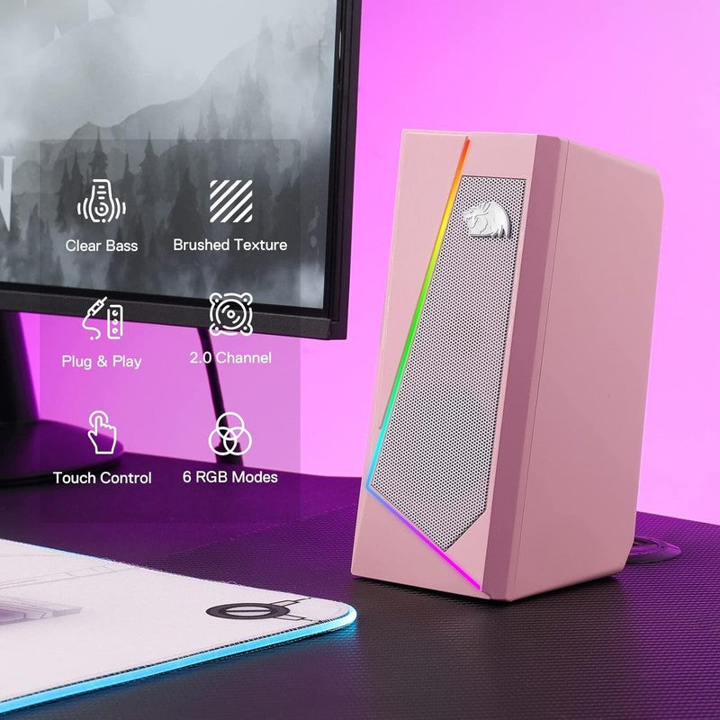 GS520 RGB Desktop Speakers Pink 2.0 USB PC Stereo LED 6 Modes 3.5mm1