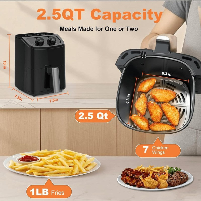 2.5QT Air Fryer, 6 Menus, Dual Knob, Nonstick, Oil-Free, for 1–2 People3