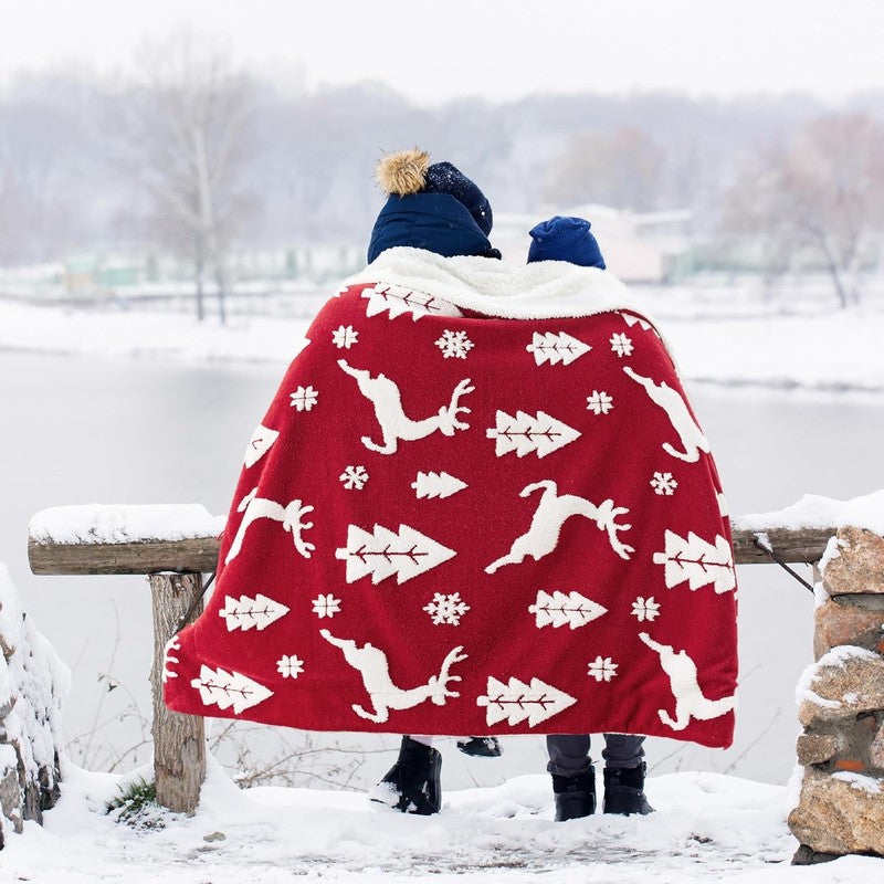 Christmas Throw Blanket Sherpa Deer Warm Couch Sofa Red 50"x60"3