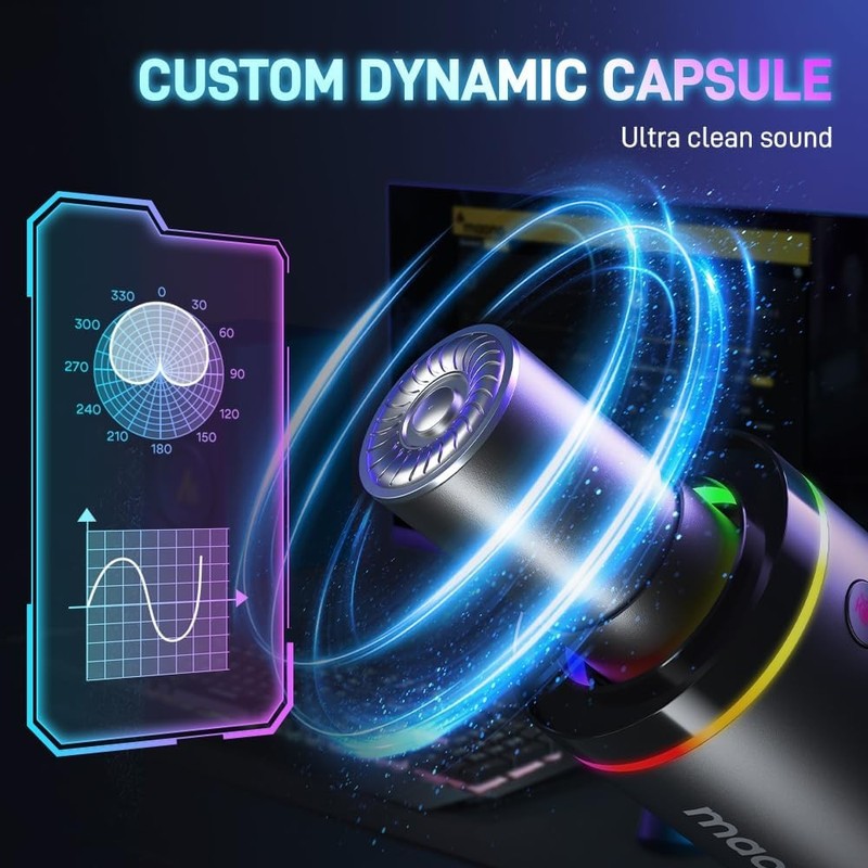 USB/XLR Dynamic RGB Gaming Microphone w/ Mute Gain Monitor PD200X Black1