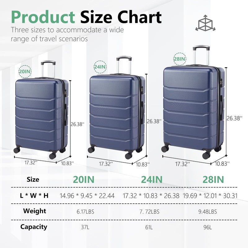 3-Piece Hard Shell Luggage Set ABS Expandable Spinner TSA Lock Blue7