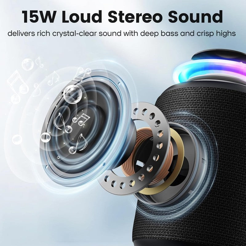 15W Bluetooth Speaker, IP67 Waterproof, Loud Stereo, 2500mAh, TWS, Black1