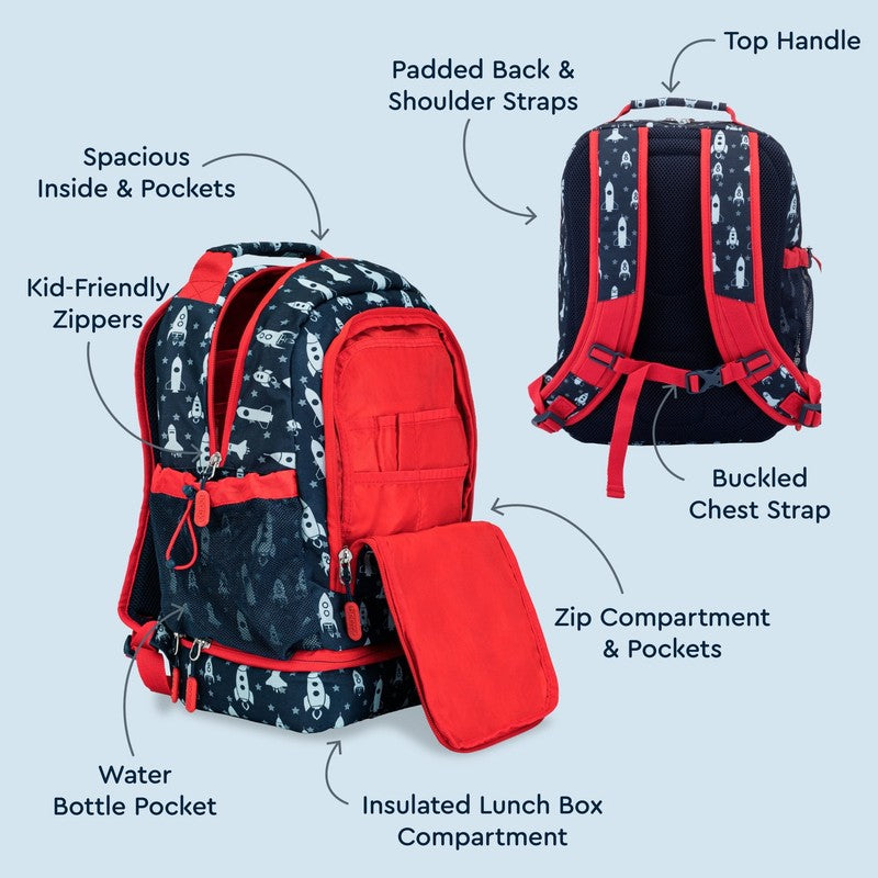 Kids Prints 2 In 1 Backpack & Insulated Lunch Bag   Blue Rocket2