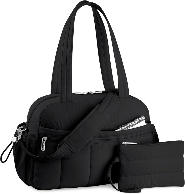Travel Duffel Bag Women Puffer Gym Weekender Wet Pocket Carry On Black8