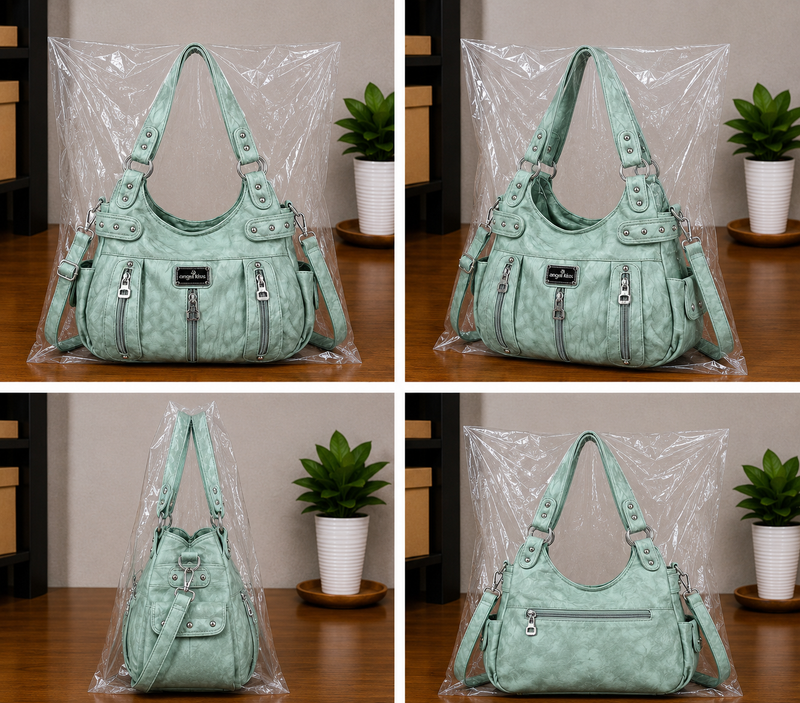 Women's Large Washed Faux Leather Hobo Crossbody Tote Bag0