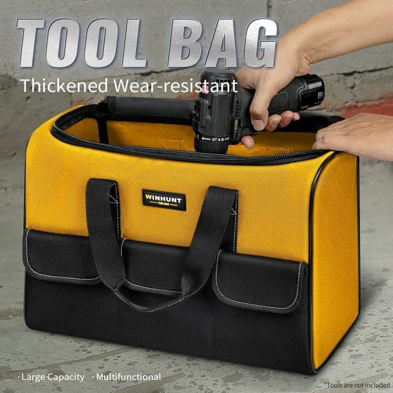 17" Large Tool Bag Wide Mouth Organizer Yellow & Black Double Zipper6