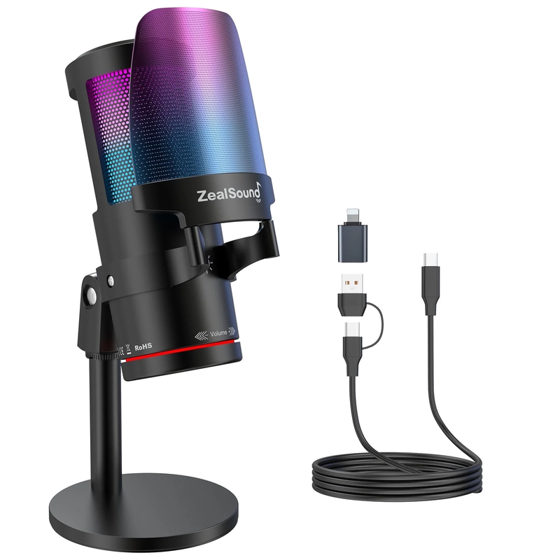 Gaming USB Microphone,Noise Cancellation Condenser Mic with RGB Light,Touch Mute9