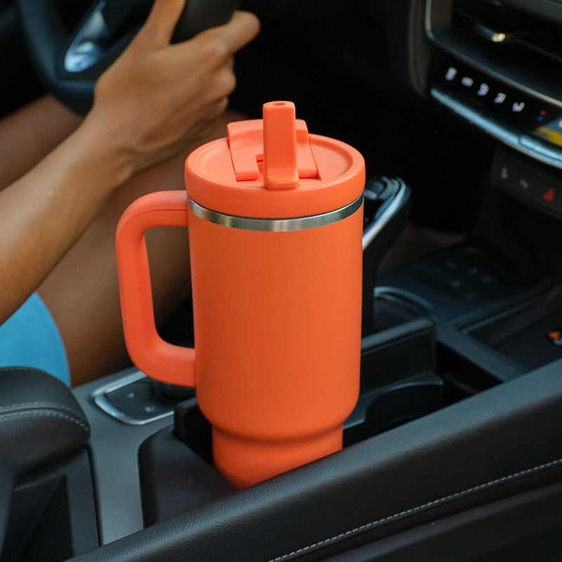 Insulated 40 Oz Stainless Steel Tumbler with Handle & Straw   Leakproof Orange6