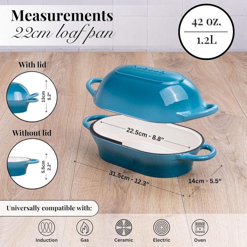 Cast Iron Dutch Oven Bread Loaf Pot 24x16cm Nonstick Light Blue1