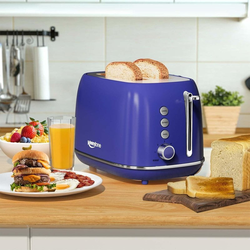 Retro 2-Slice Toaster Dark Blue - Stainless Steel, Bagel, Defrost, 6 Shade6