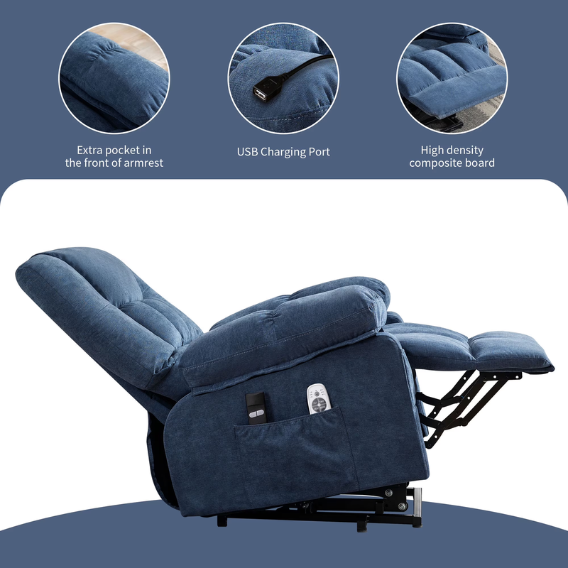 Power Lift Recliner Chair Heat Massage USB Port Infinite Position Blue2
