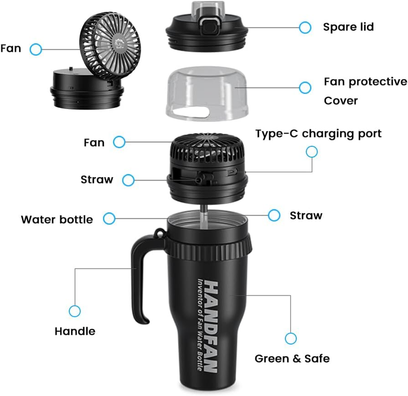 40oz Stainless Steel Tumbler with Handle & USB Fan 5000mAh Insulated Leak  Cup4