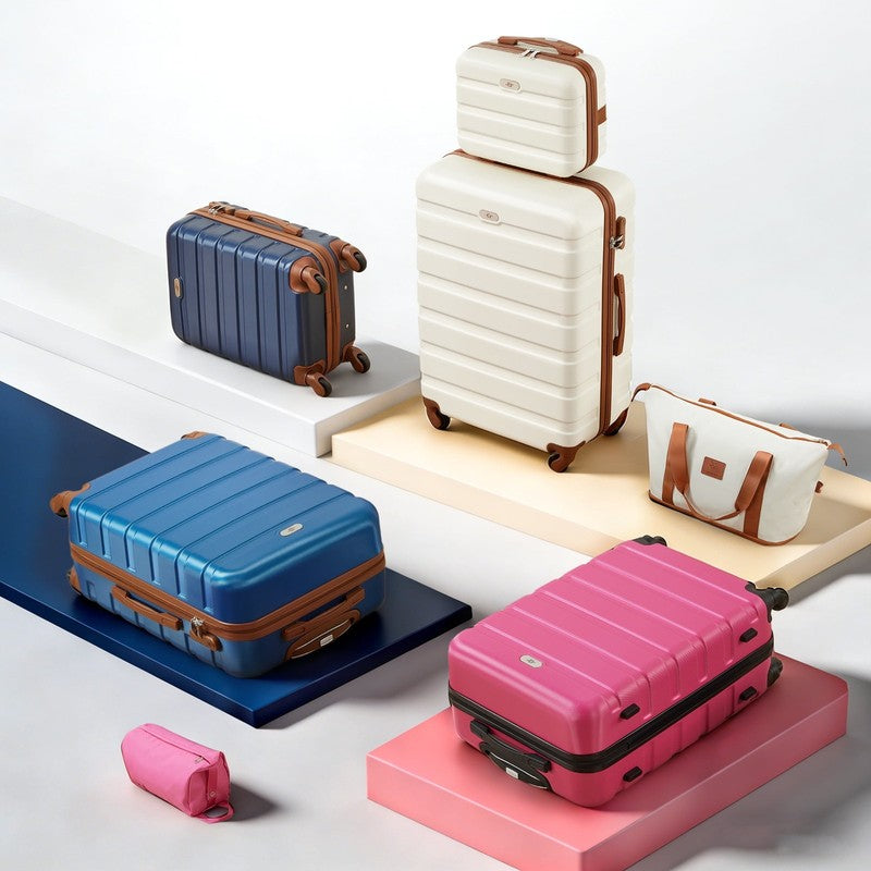 4 Piece Luggage Set ABS Carry On 14 20 Inch Hardside Expandable Duffle White Tan1