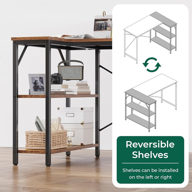 47 Inches L Shaped Desk, Computer Desk with Reversible Storage Shelves, for Gami3